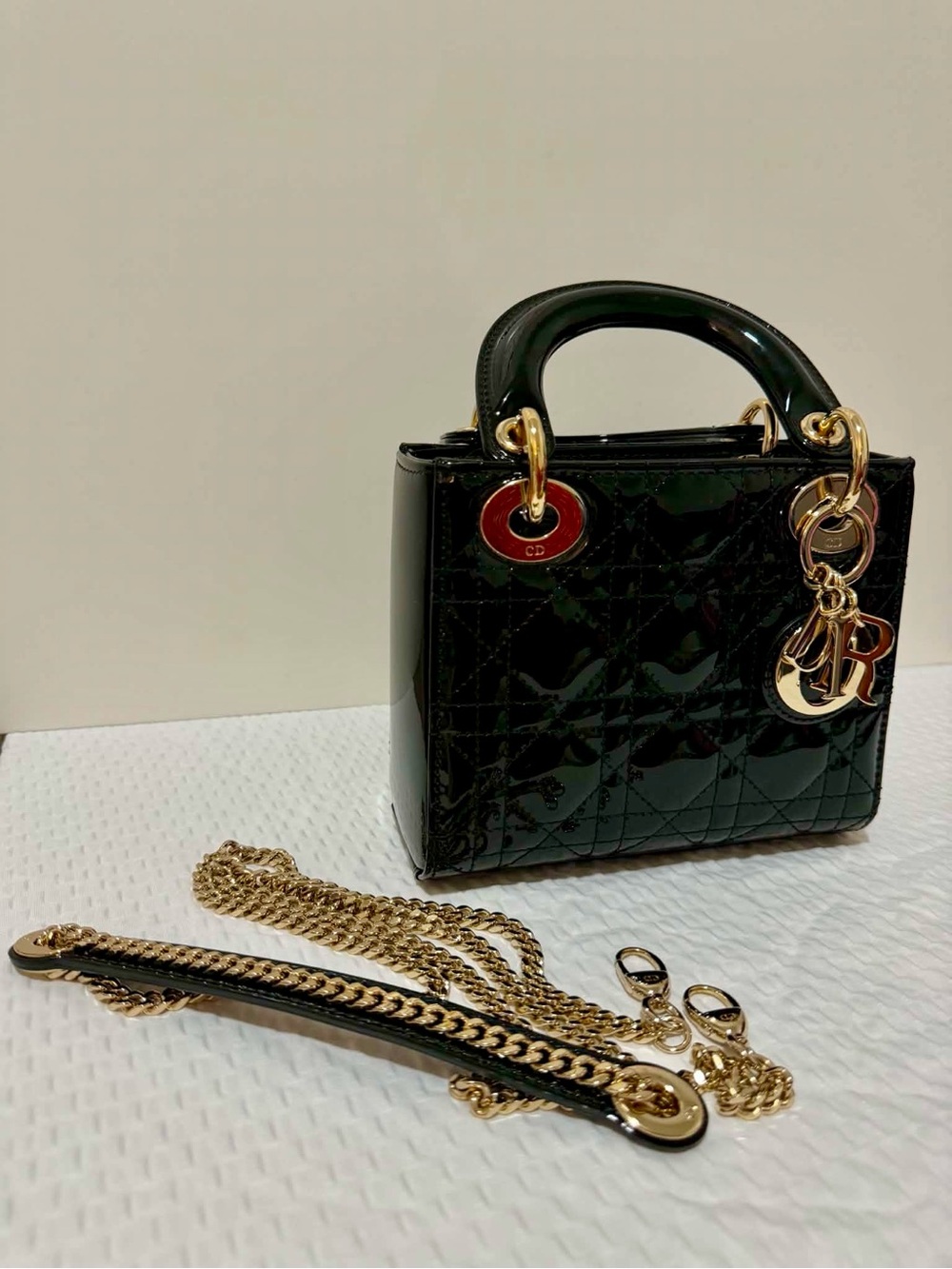Dior Black Patent Lady Dior Mini Bag with Gold Hardware - Picture 3 of 7